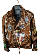 Fashion Broken Bones Punk Patches, Men's Customize Silver Studded Jacket, Cow Leather Frankenstein Gothic, Handmade Club Wear Studs Jacket